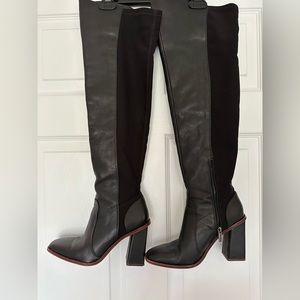 Vince Camuto black/brown over the knee boots